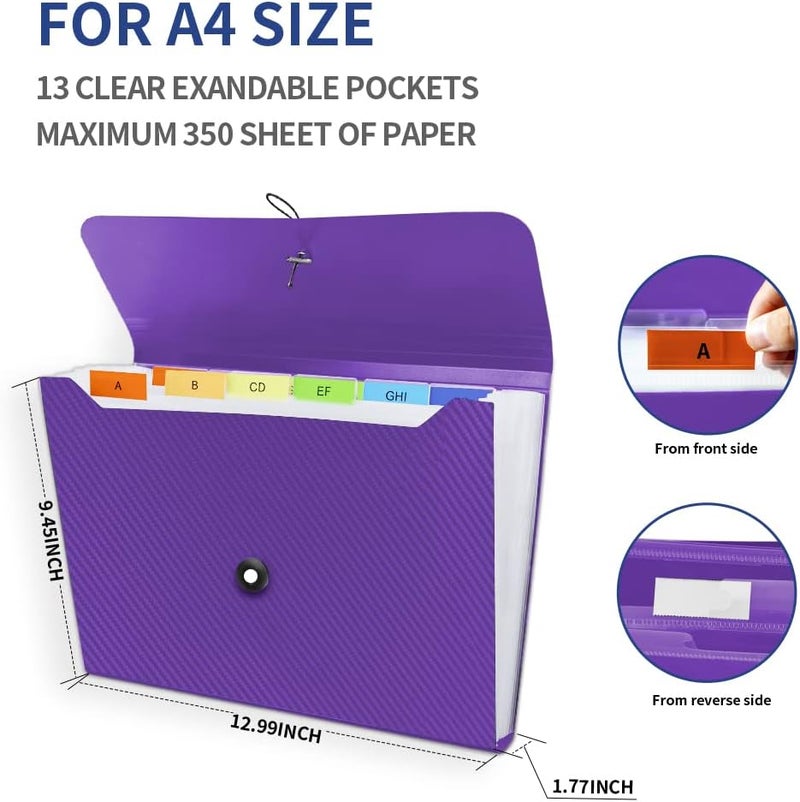 Nicecho Expanding File Folder, 13 Pockets Accordian File Holder Organizer, A4 Letter Size Paper Document Receipt Organizer Accordion Filing Folder for Classroom, Home, Office and Travel - Image 3
